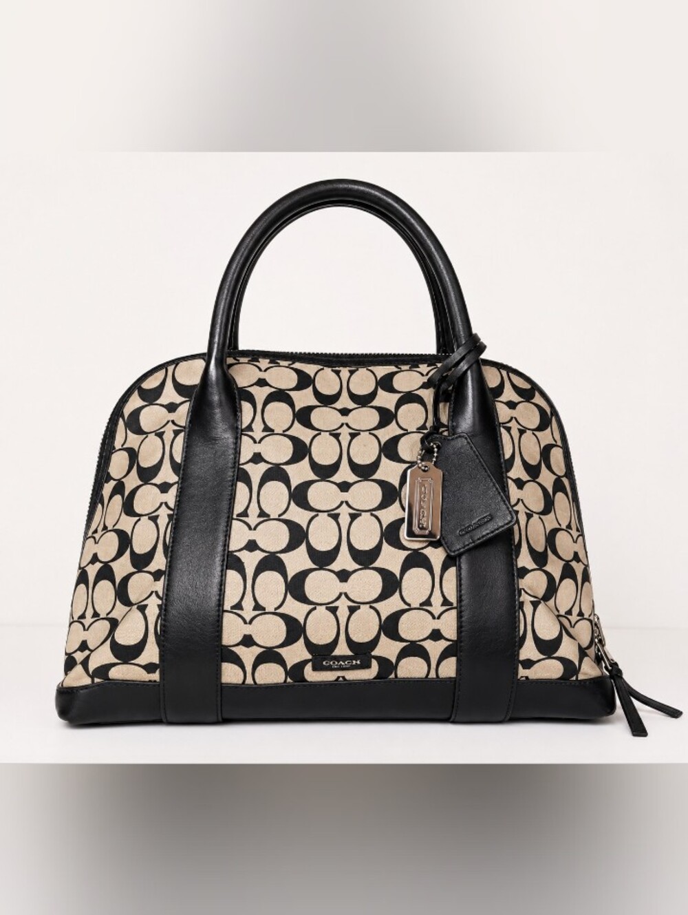 COACH Signature Canvas Satchel in Black and Tan